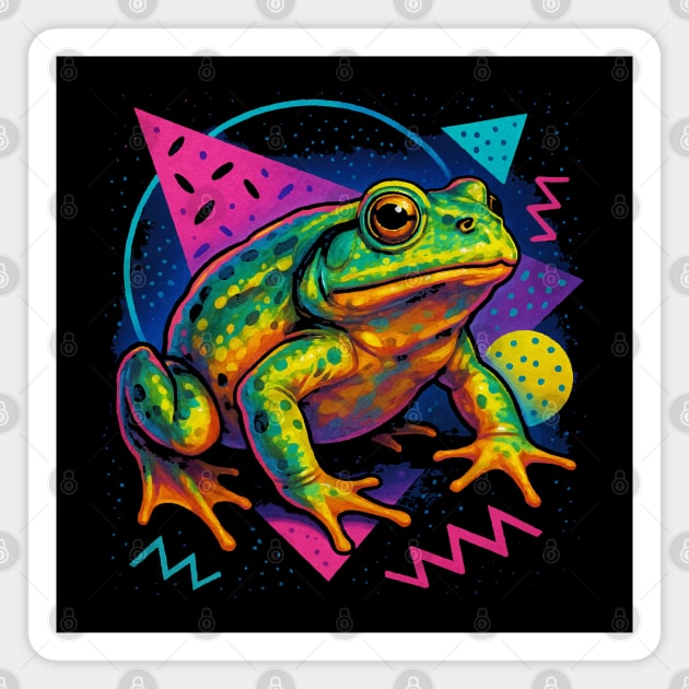 Retro Neon Chilean Wide Mouthed Toad - Retro 80s Amphibian Graphic Magnet by Reptiq's Store